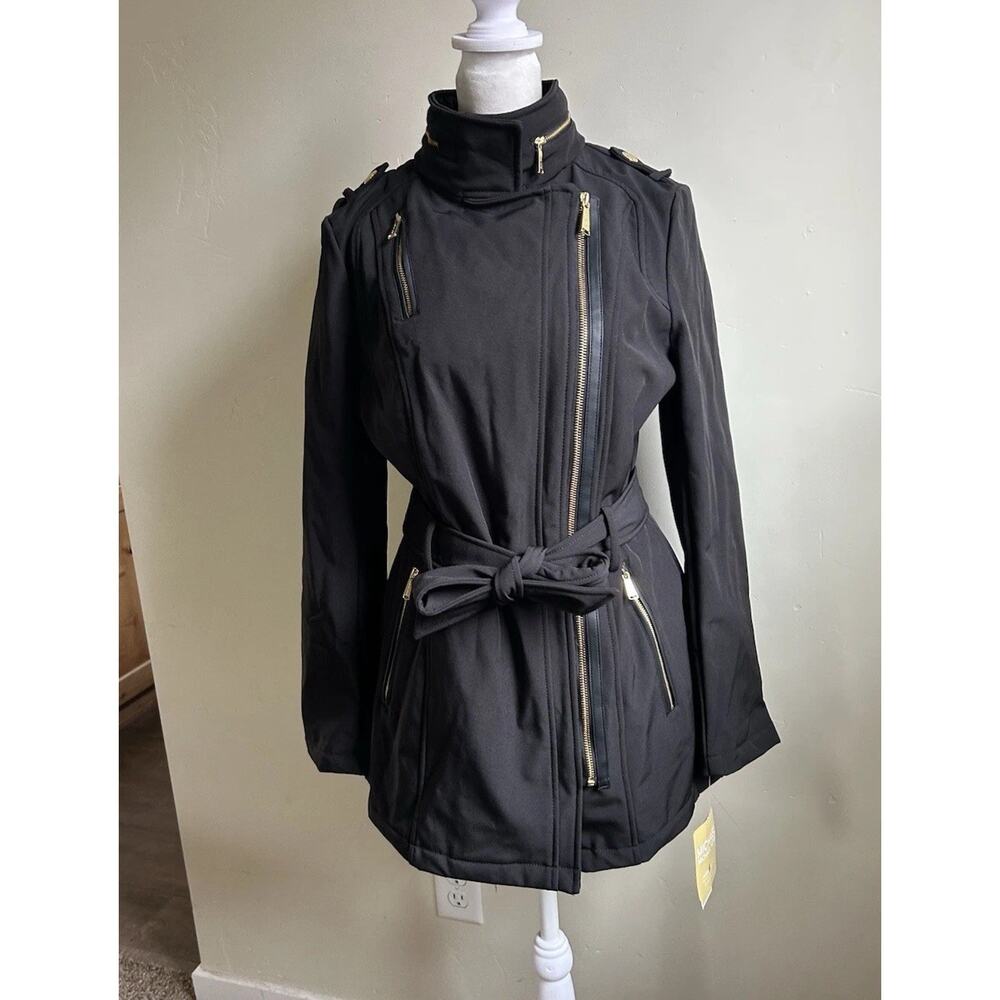 Michael Kors Trench Coat Womens XS Black Hooded Belted Zip Lined NWT - Picture 6 of 16